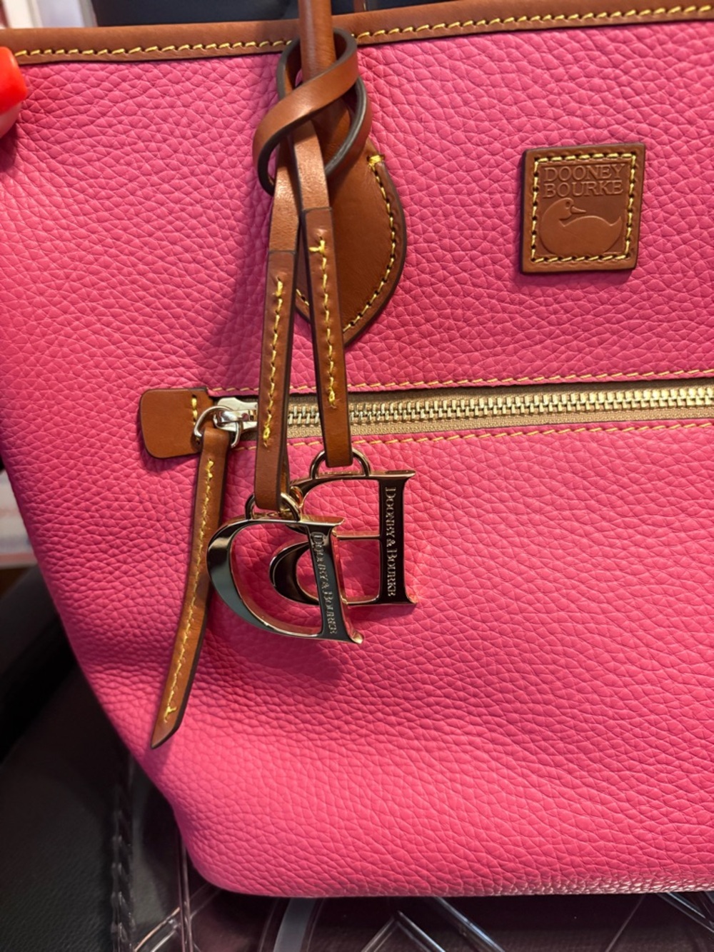 Dooney & Bourke Pink Pebbled Leather Tote with Tan Accents - Picture 6 of 6
